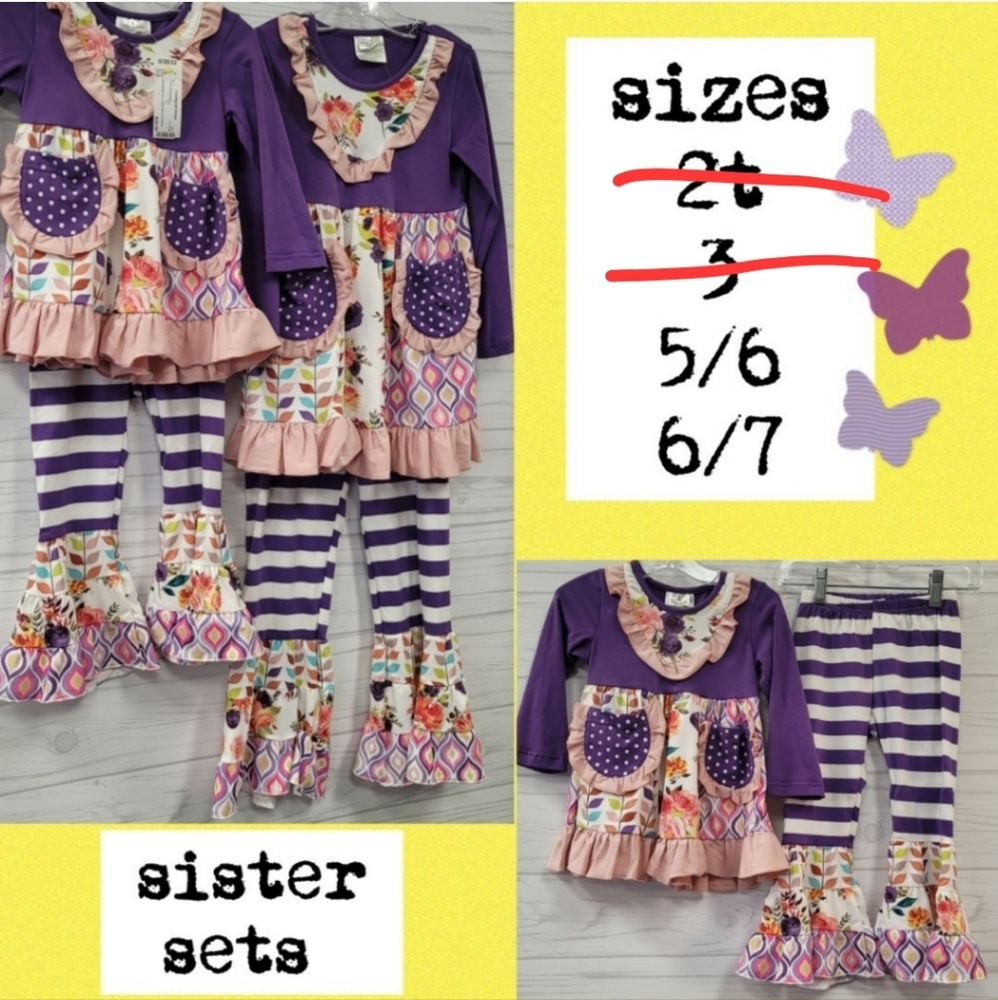 Boutique Ruffle Pants Sets Girls Purple Print